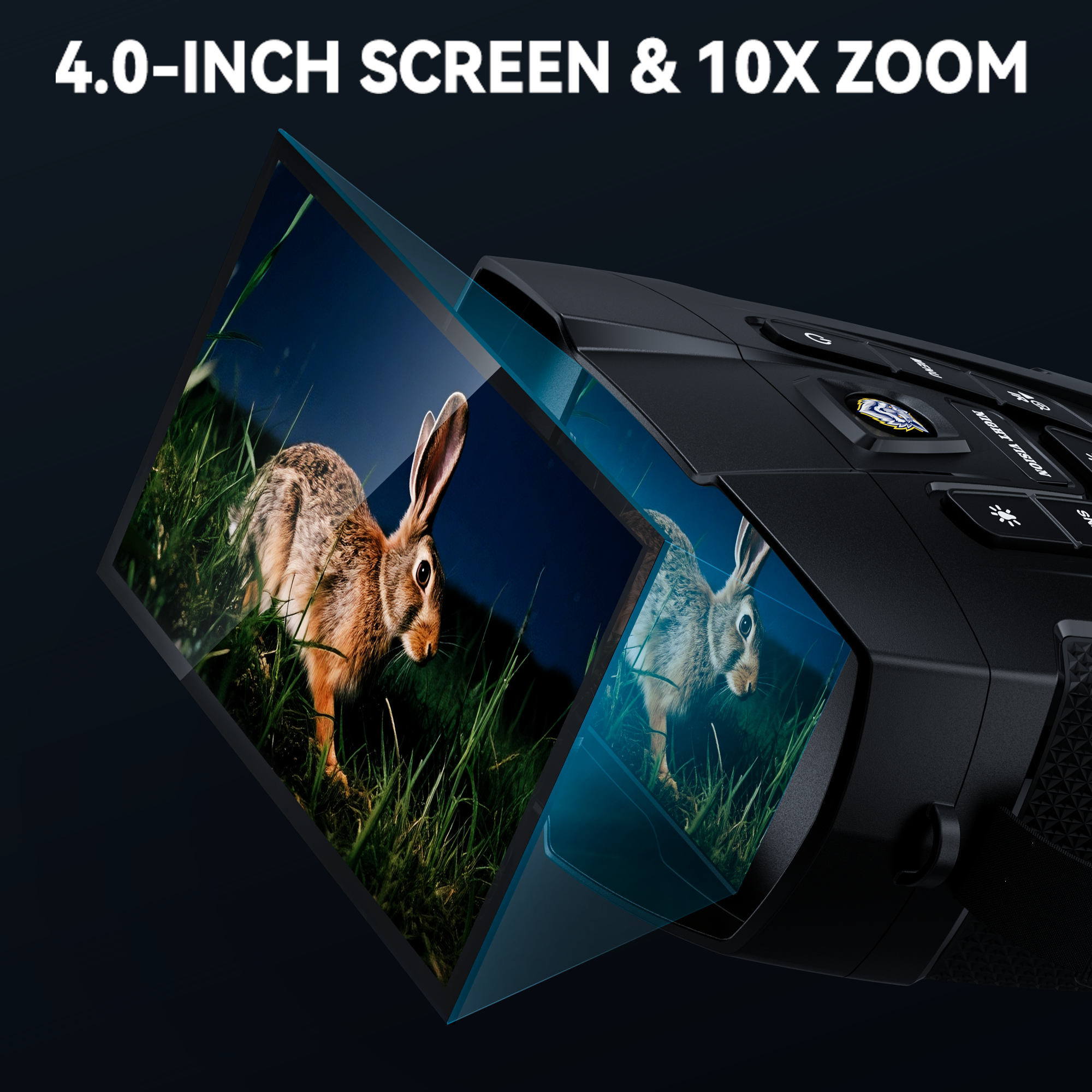 Minener-NOX-V1 night vision goggles feature a 4.0-inch HD screen and 10X digital zoom for clear, comfortable viewing of distant targets day or night.