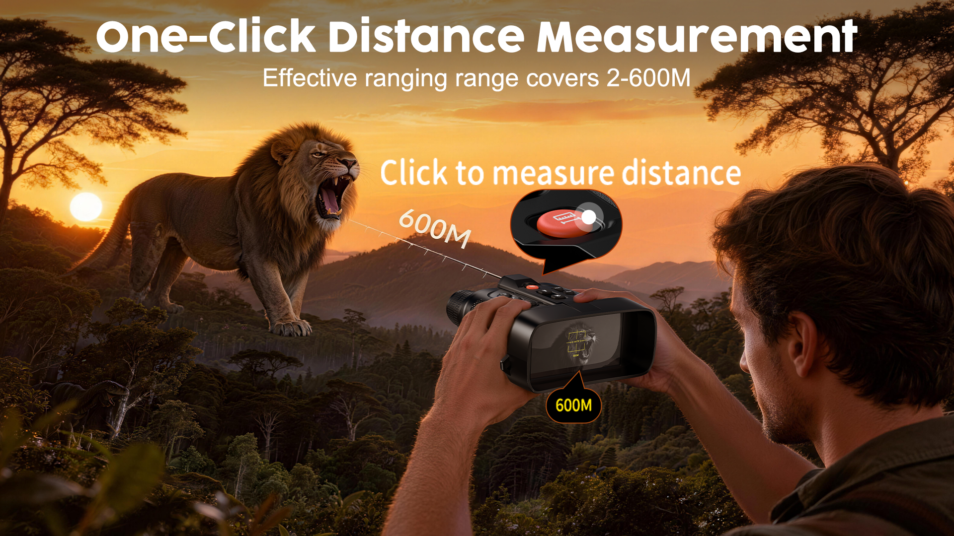 Minener NOX-V4 night vision goggles offer one-click distance measurement from 2 to 600 meters, enabling fast and accurate range estimation in outdoor and low-light environments.