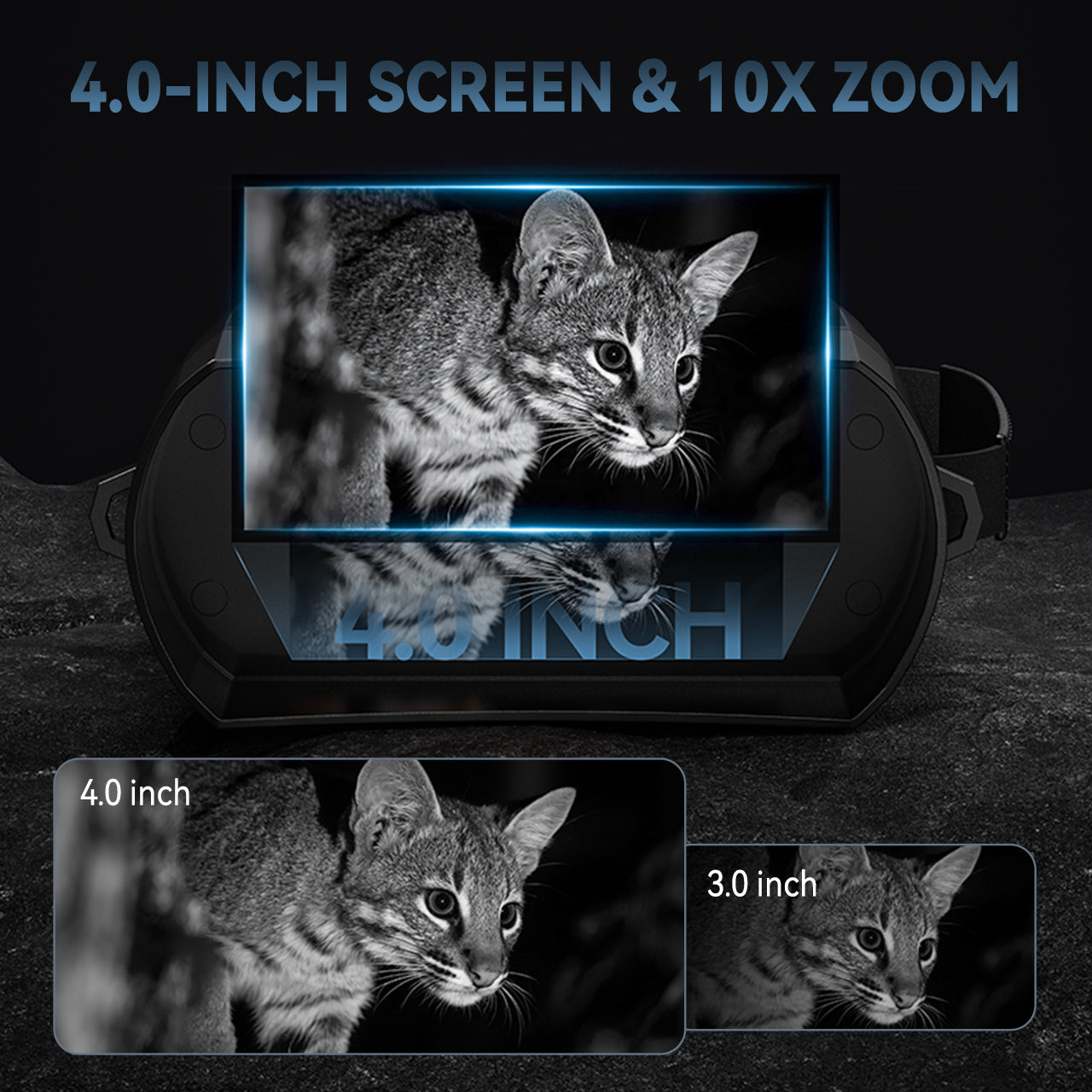 Minener NOX-V6 night vision goggles with 4.0-inch HD screen and 10x zoom, larger display for clearer viewing and detailed observation in low light