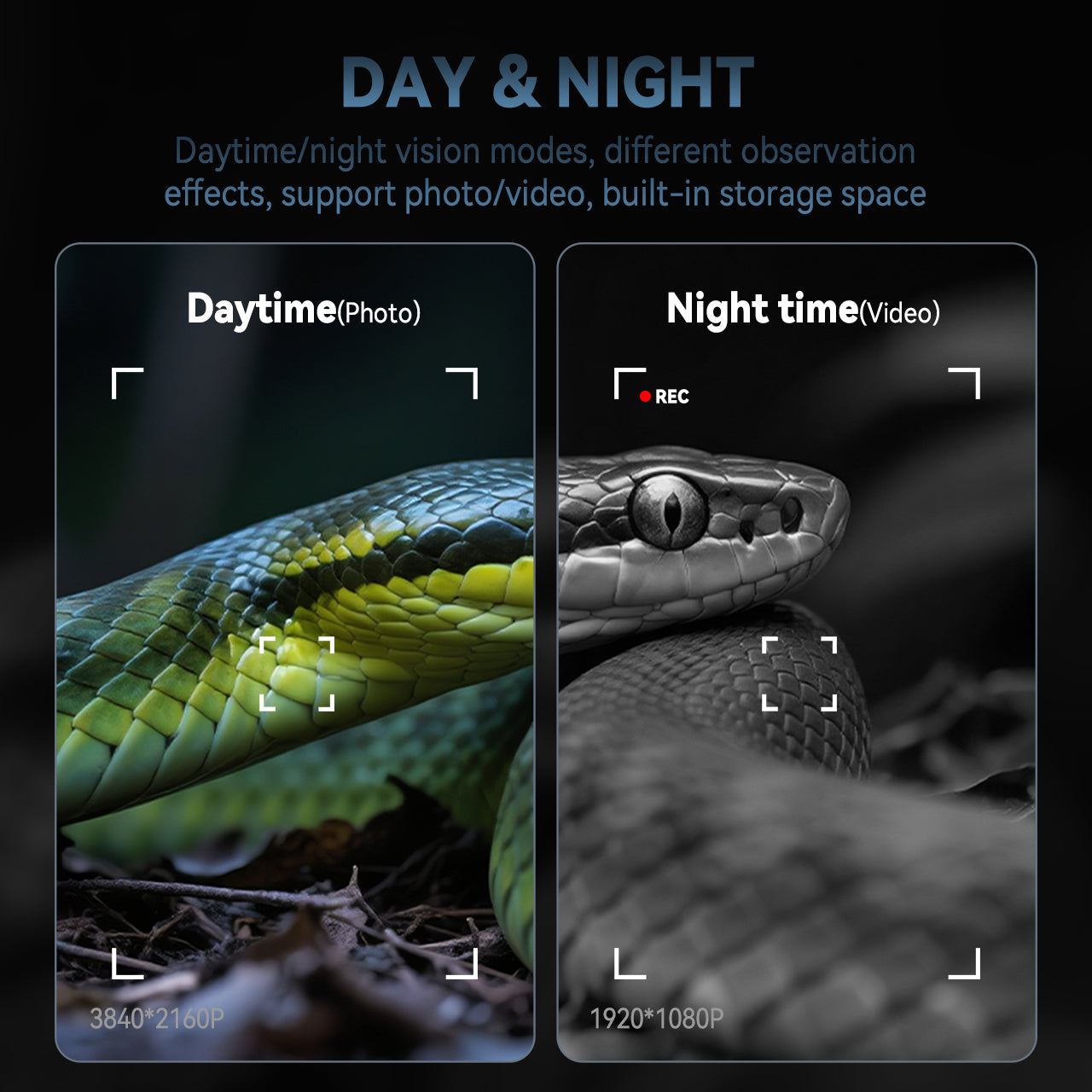 Minener NOX-V6 night vision goggles with day and night modes, 4K photo and video capture, clear imaging in daylight and low light conditions