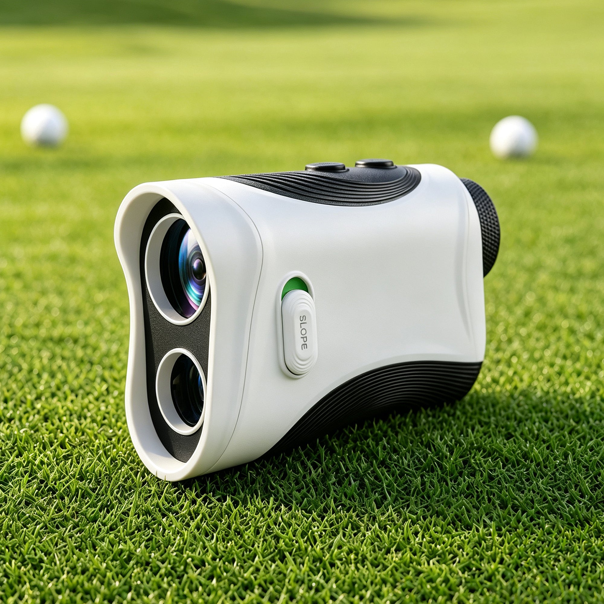 Minener Precision G2 golf rangefinder on grass with slope assist and 7X HD optics