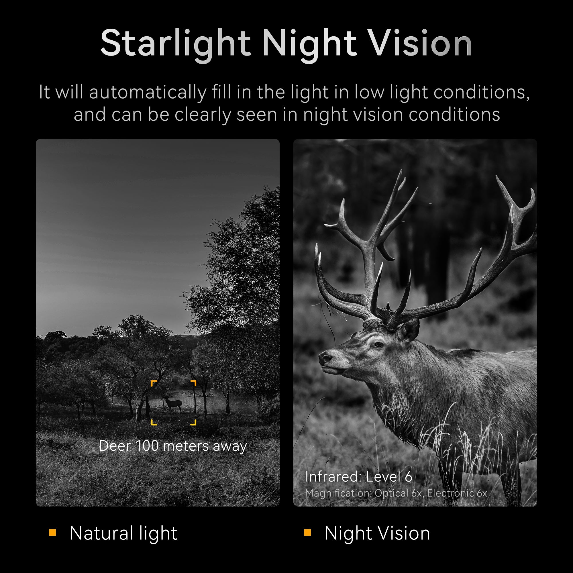 Minener NOX-V2 starlight night vision goggles enhance low light automatically and deliver clear infrared night vision for long distance observation.