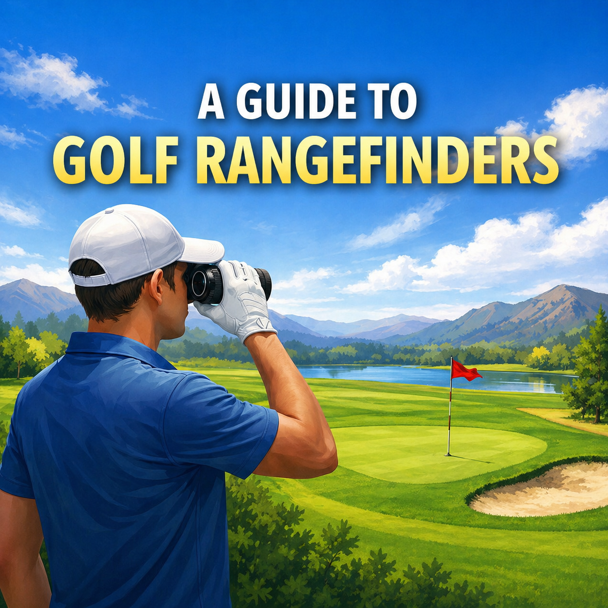 Golfer using a golf rangefinder on a green course to measure distance to the flagstick, illustrating how rangefinders help improve shot accuracy and decision-making