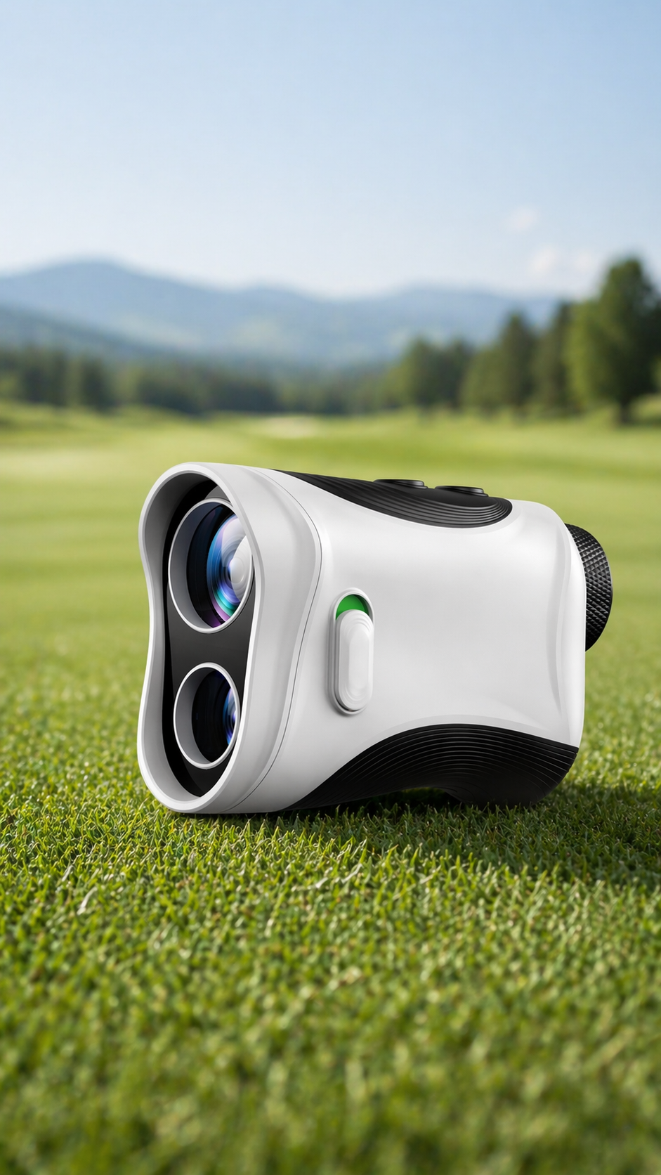 High-precision Minener golf rangefinder designed for accurate distance measurement, placed on bright green turf ready for a round of golf.
