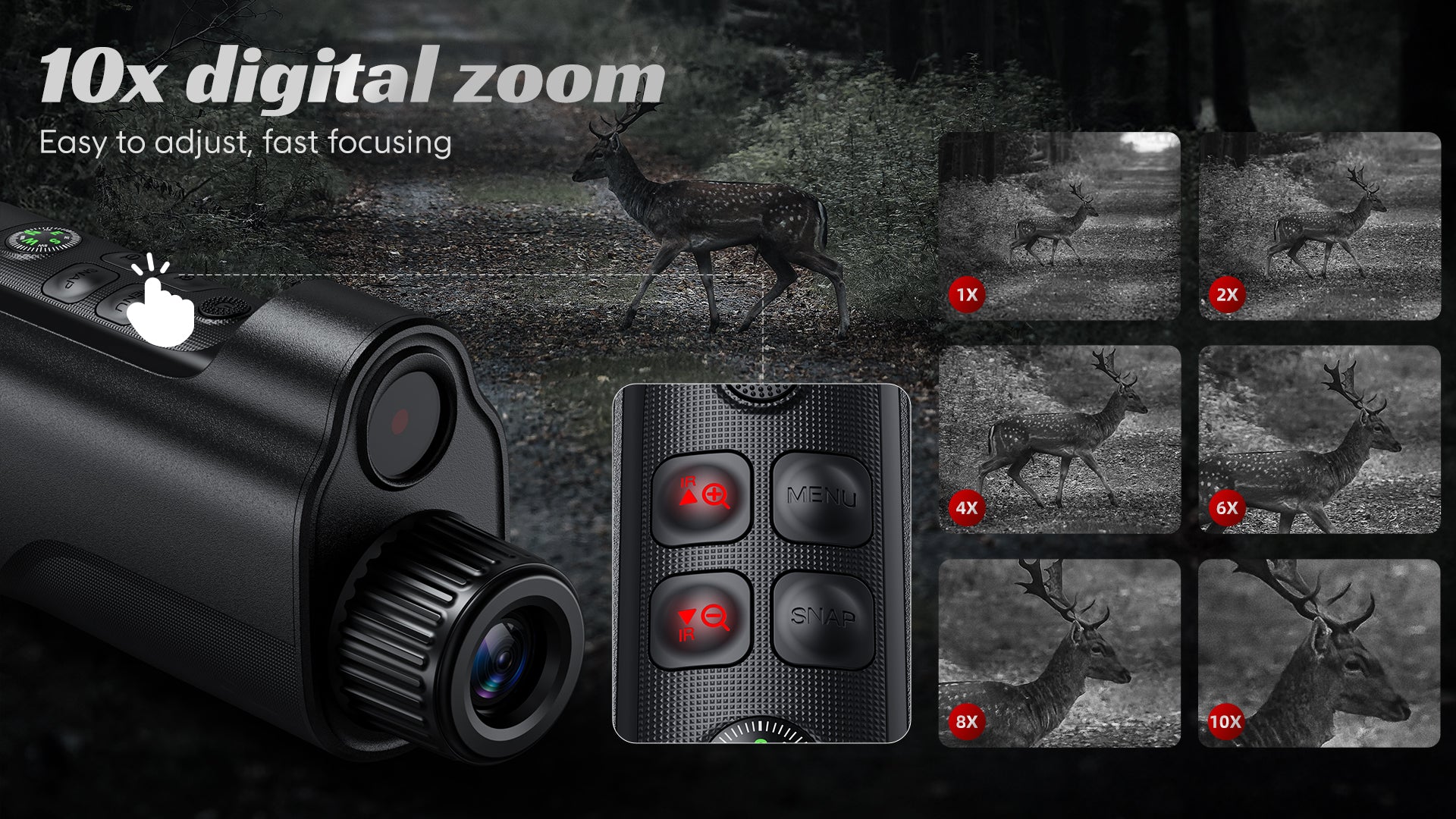 10x digital zoom night vision monocular—Minener MONO-V1 offers easy zoom adjustment and fast focusing for closer views at night.