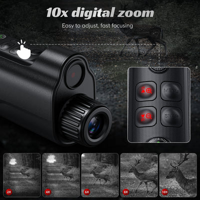 10x digital zoom with fast, easy focusing—zoom in on distant targets and adjust quickly using dedicated IR/zoom controls.