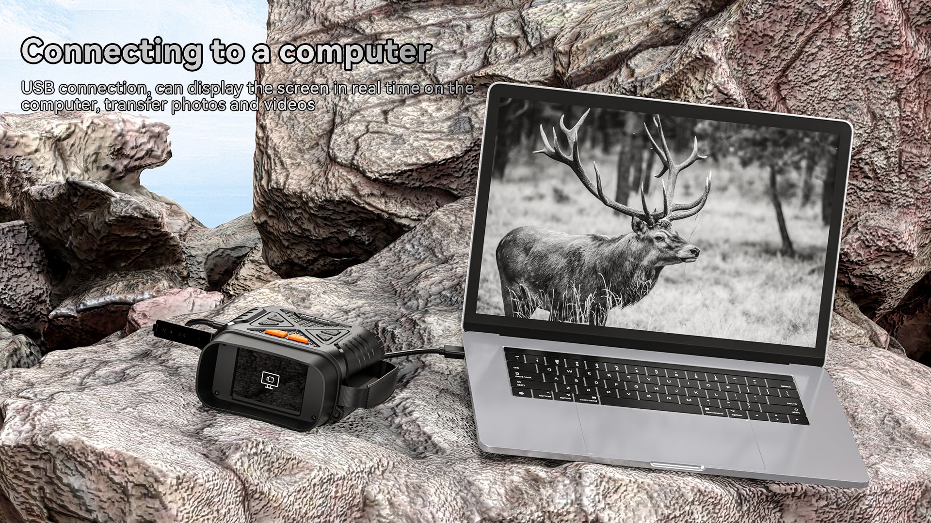 Minener night vision goggles support USB connection for real-time screen display on a computer and easy transfer of photos and videos.