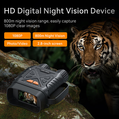 Minener NOX-V2 HD digital night vision device with 800m infrared range, 1080P photo video recording and 2.8-inch screen for clear night observation.