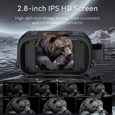 Minener NOX-V2 night vision goggles with 2.8-inch IPS HD screen and multi-level infrared night vision for clear, comfortable low light observation.
