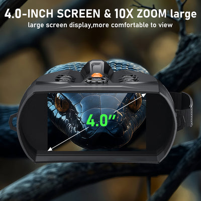Minener NOX-V6 night vision goggles with 4.0-inch HD screen and 10x digital zoom, large display for clear viewing and enhanced detail outdoors