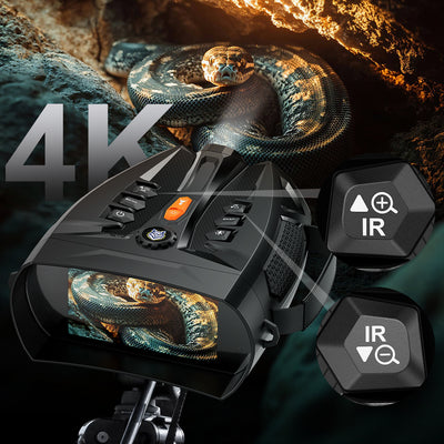Minener NOX-V6 night vision goggles with 4K video, IR adjustment controls, tripod support, clear night viewing for outdoor observation and exploration