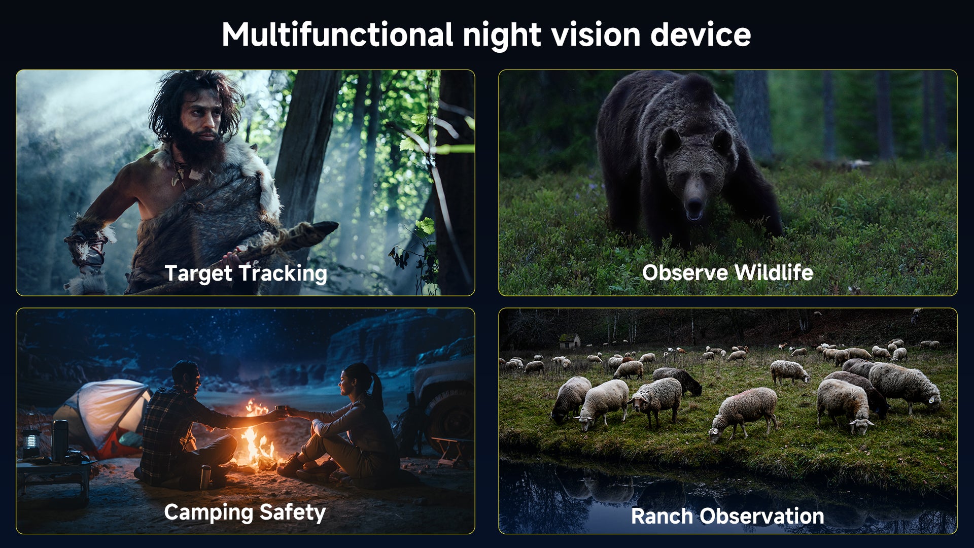 Minener NOX-V3 multifunctional night vision device supports wildlife observation, target tracking, camping safety, and ranch monitoring with reliable performance in low-light environments.